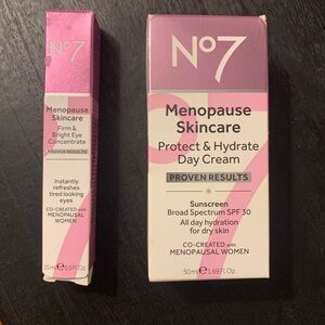 No7 Menopause Skincare store close outs. Full size day cream & eye concentrate.